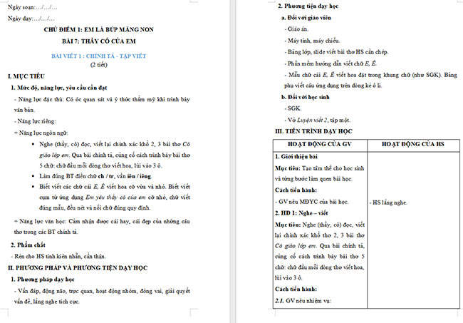 Giáo án Tiếng Việt 2 Nghe - viết Cô giáo lớp em, Chữ hoa E Ê