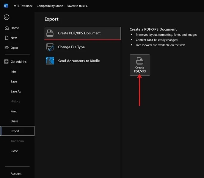 Create PDF/XPS