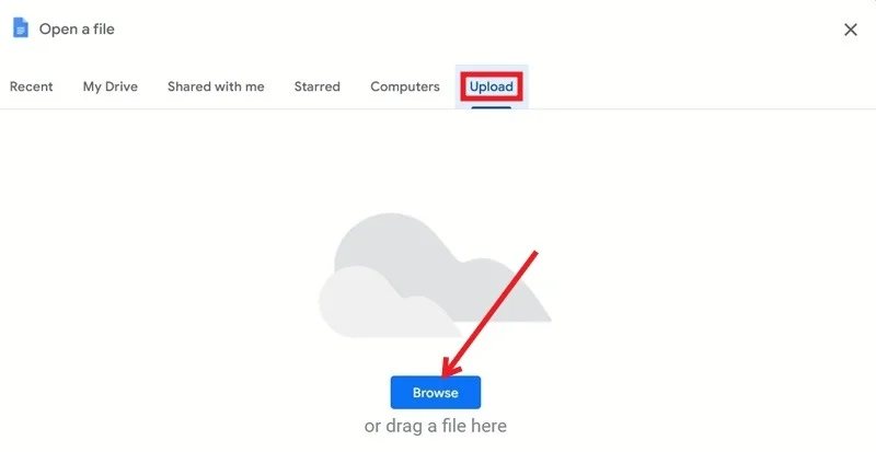 Chuyển đến tab Upload