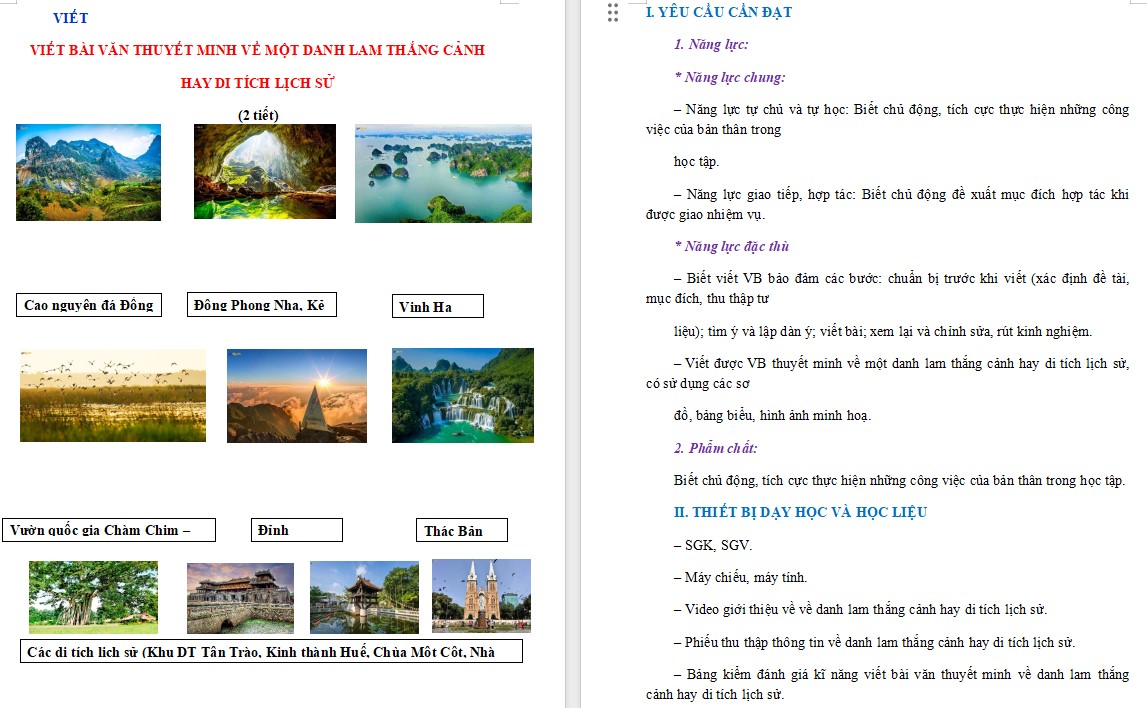 KHBD Ngữ văn 9 Bài Viết bài văn thuyết minh về một danh lam thắng cảnh hay di tích lịch sử CTST 