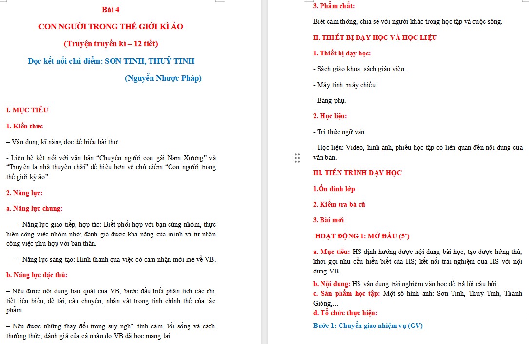 KHBD Ngữ văn 9 Bài Sơn Tinh, Thủy Tinh CTST 