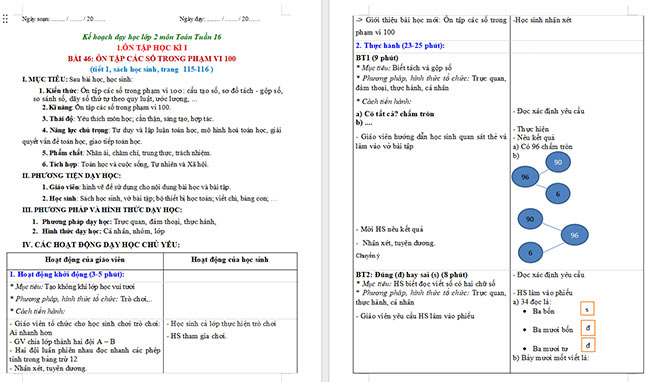 Giáo án Toán 2: Ôn tập các số trong phạm vi 100