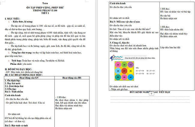 Giáo án Toán 2: Ôn tập phép cộng và phép trừ