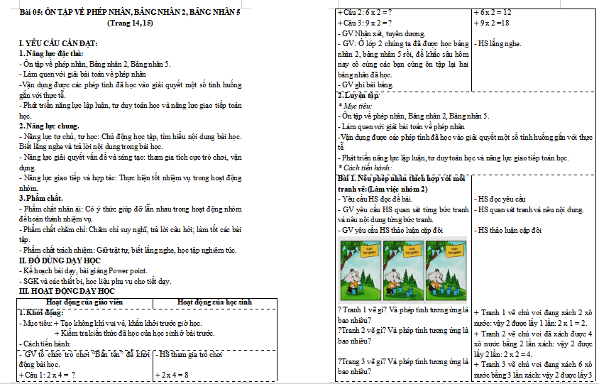 Ôn tập về phép nhân, bảng nhân 2, bảng nhân 5