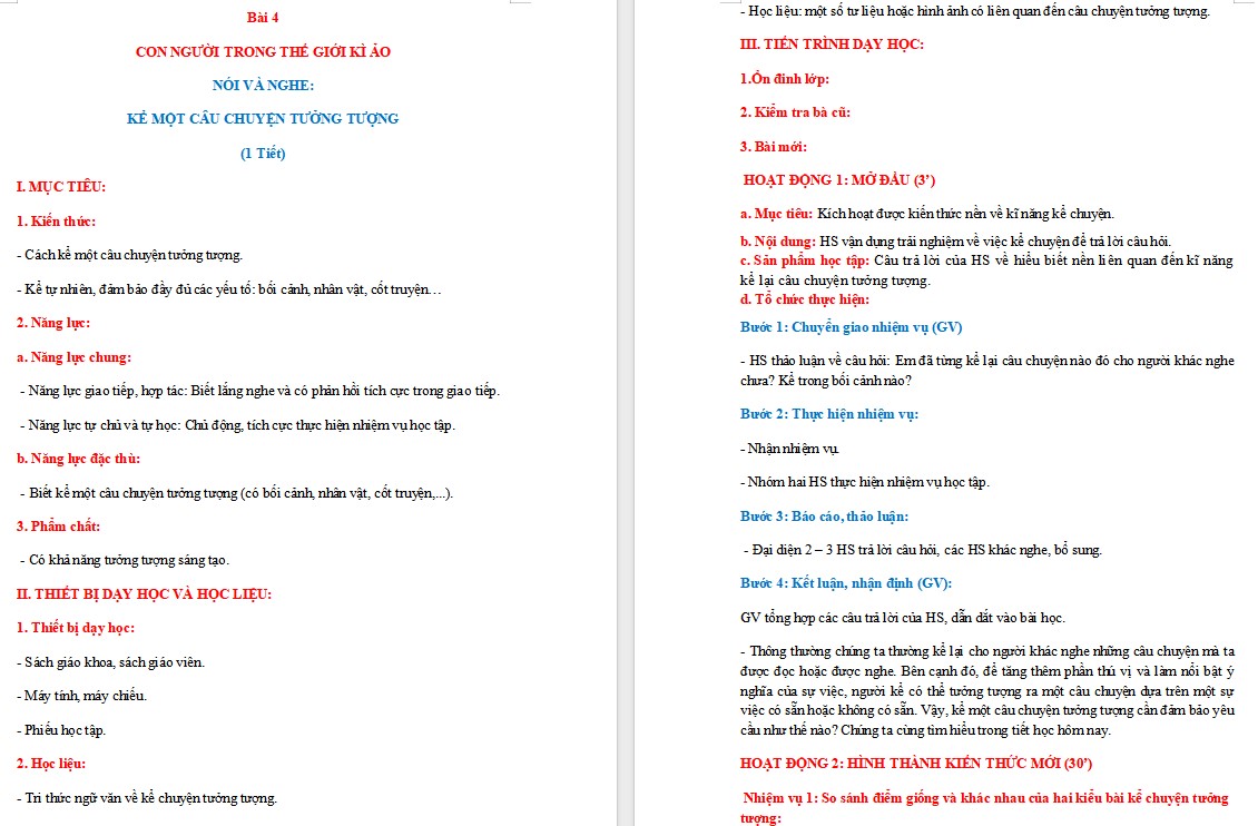 KHBD Ngữ văn 9 Bài Kể một câu chuyện tưởng tượng CTST 