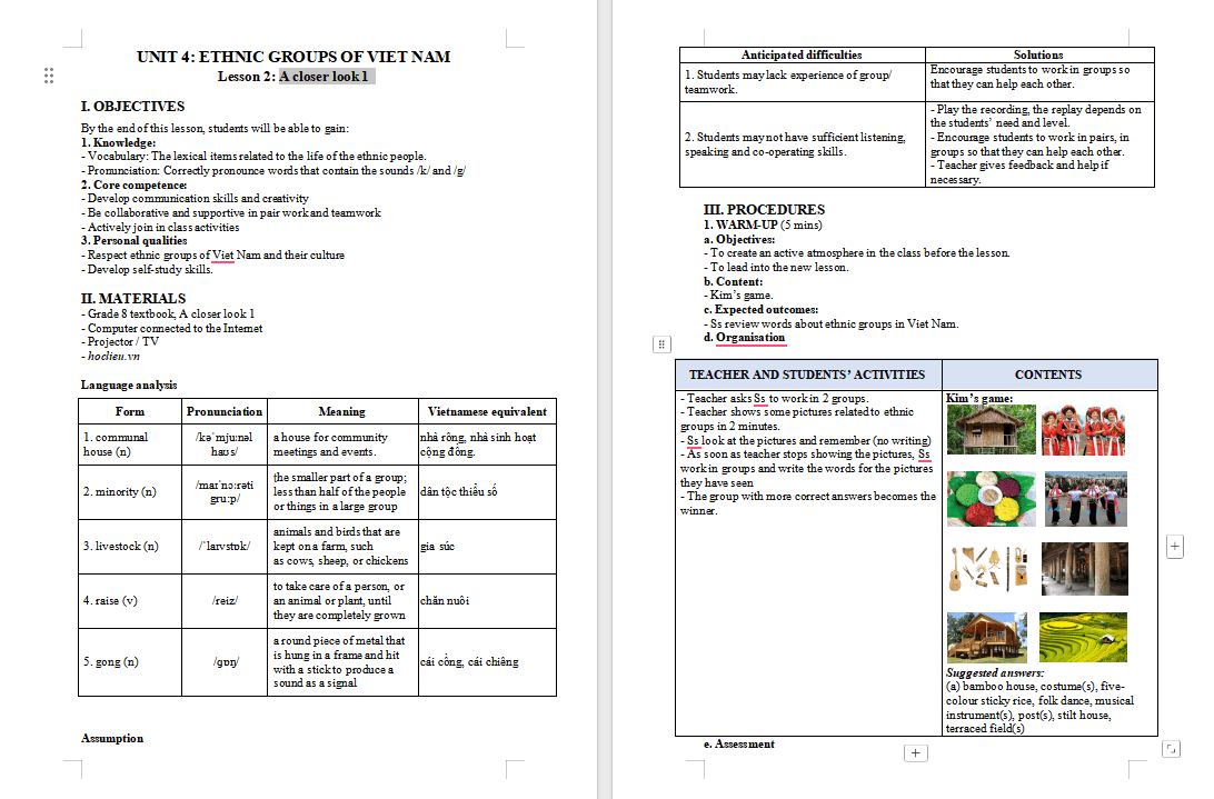 Tiếng Anh 8 Unit 4: A Closer Look 1