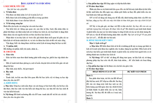 Giáo án Lịch sử 6 Lịch sử và cuộc sống