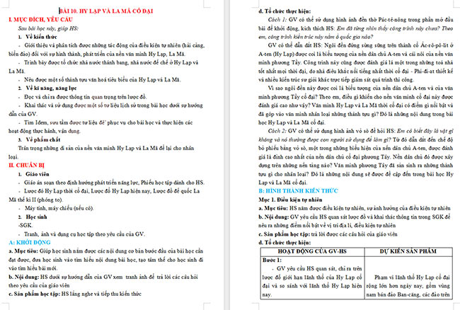Giáo án Lịch sử 6 Hy Lạp và La Mã cổ đại