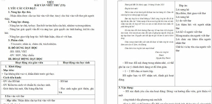Giáo án Tiếng Việt 4 Nhận diện bài văn viết thư