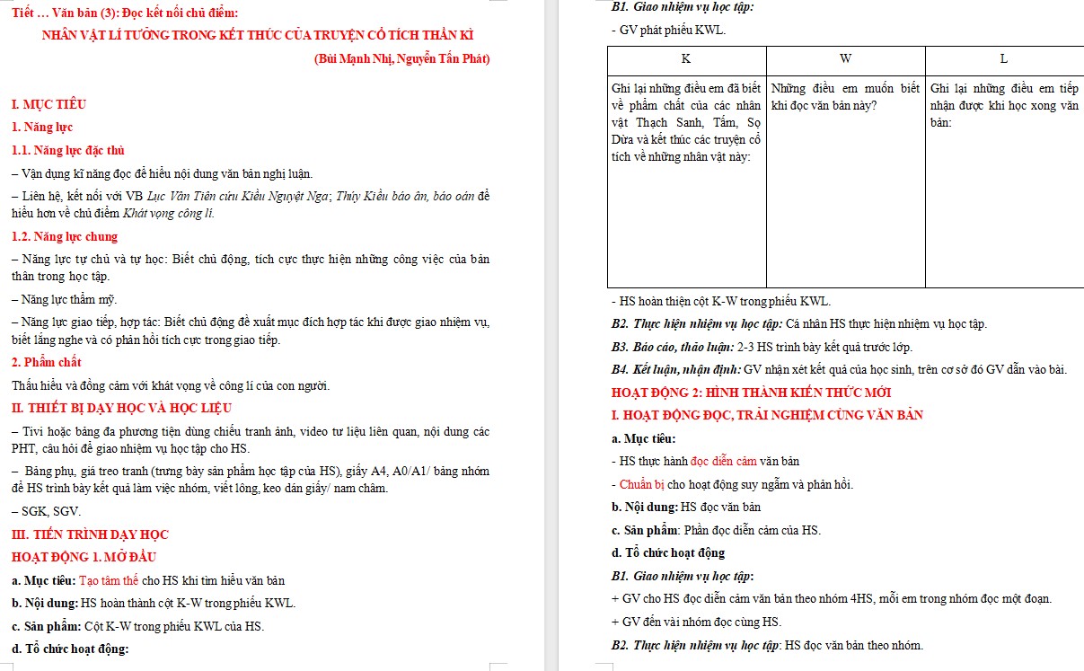 KHBD Ngữ văn 9 Bài Nhân vật lí tưởng trong kết thúc của truyện cổ tích thần kì CTST