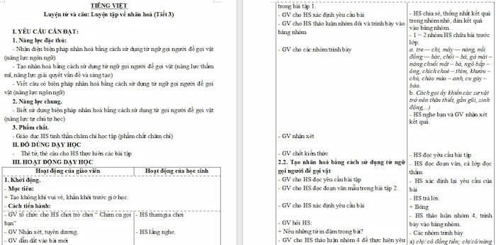 Giáo án Tiếng Việt 4 Luyện tập về nhân hoá