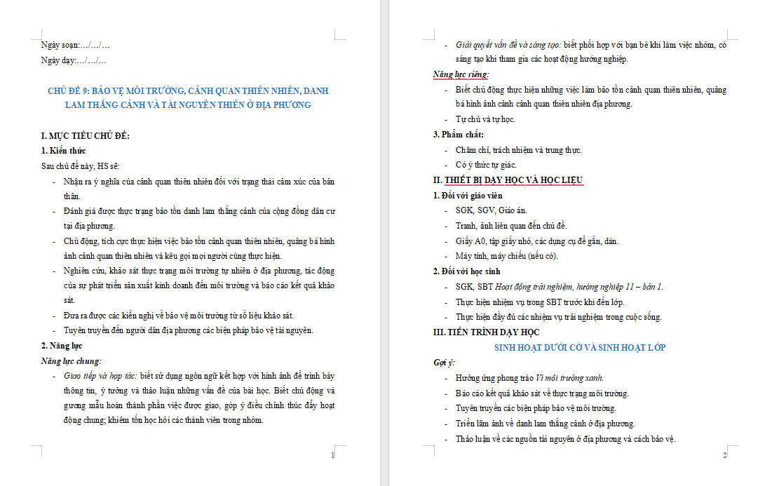 Bảo vệ môi trường cảnh quan thiên nhiên danh lam thắng cảnh và tài nguyên địa phương