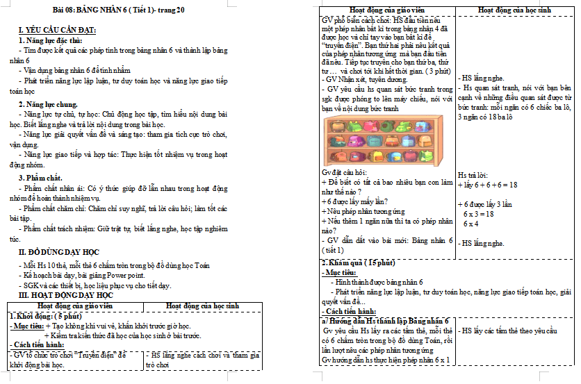 Giáo án Toán 3: Bảng nhân 6 sách Cánh Diều