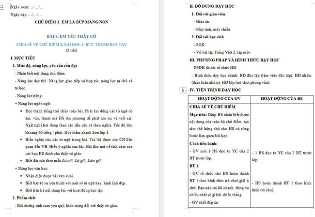 Giáo án Tiếng Việt 2 Bức tranh bàn tay