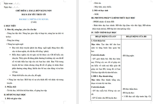 Giáo án Tiếng Việt 2 Những cây sen đá