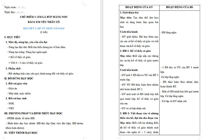 Giáo án Tiếng Việt 2 Viết về thầy cô