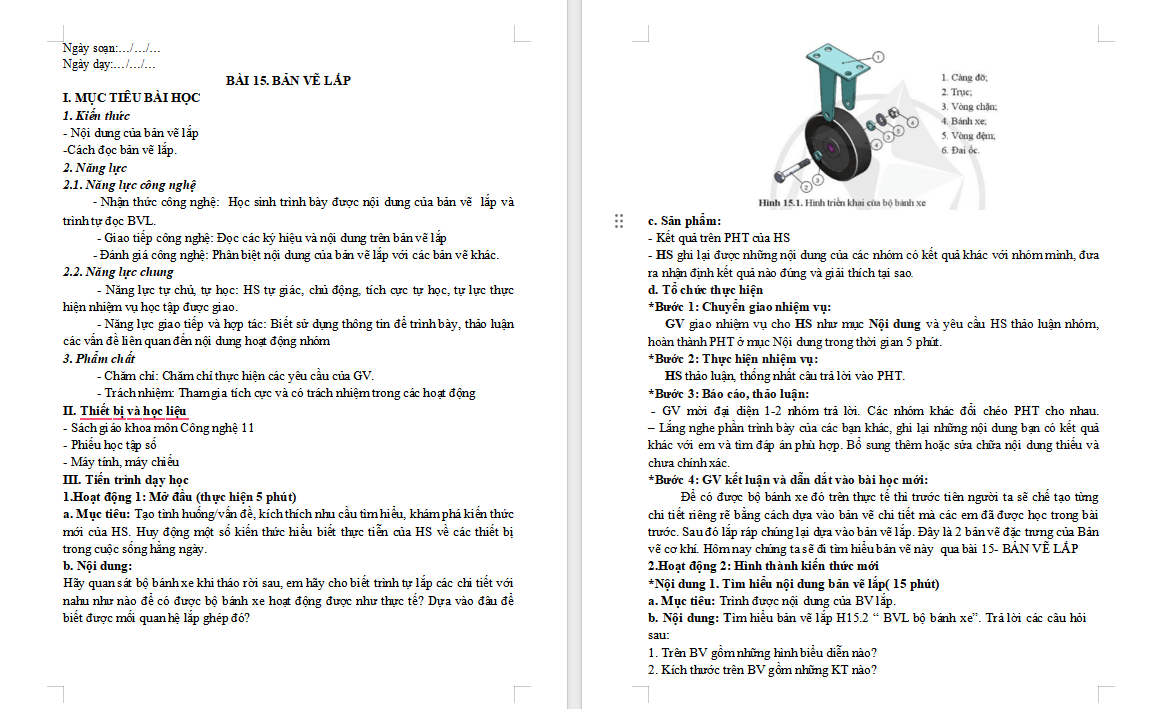 Công nghệ 10 Cánh diều Bài 15: Bản vẽ lắp