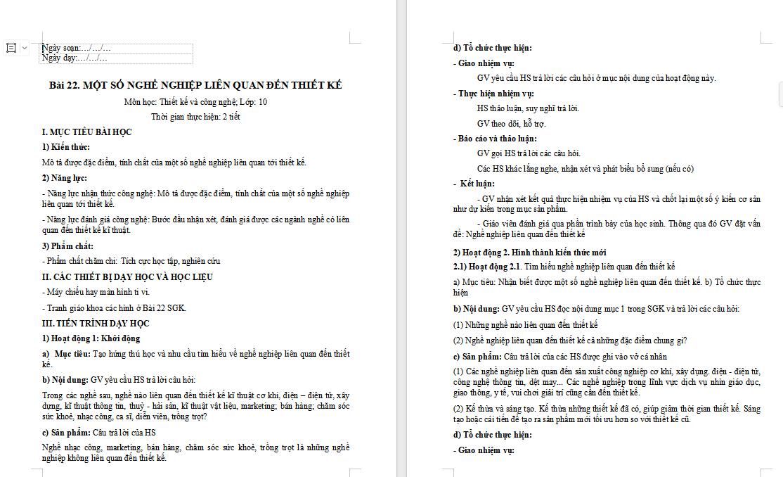 Công nghệ 10 Cánh diều Bài 22: Một số nghề nghiệp liên quan tới thiết kế