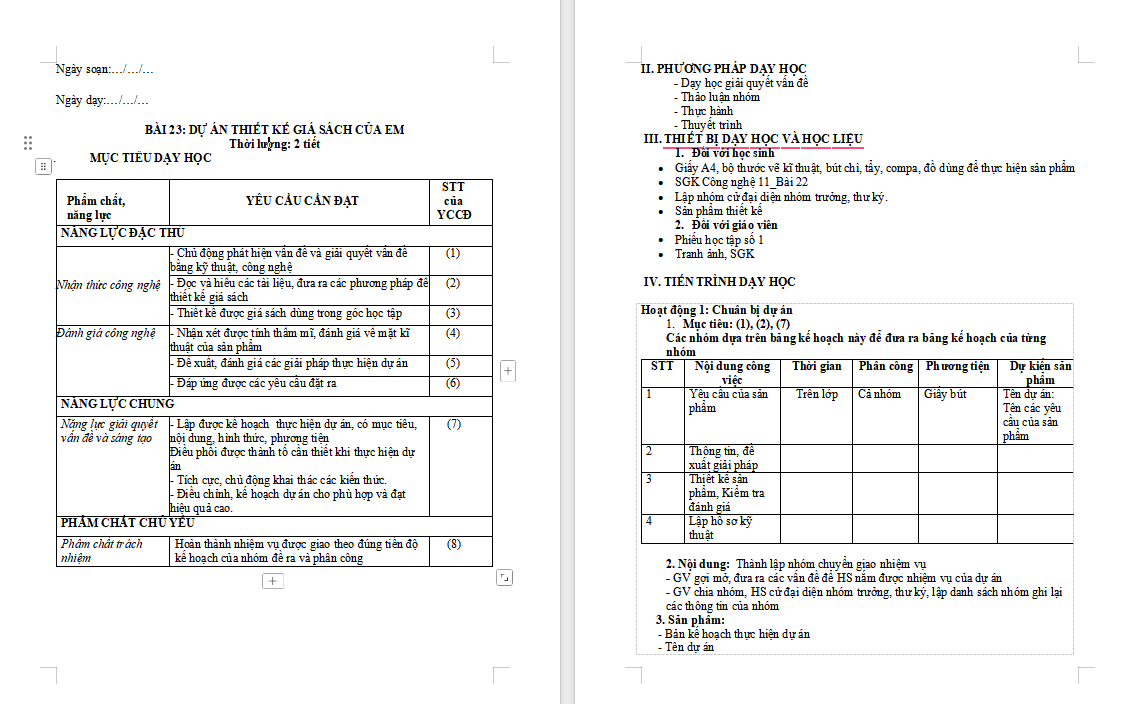 Công nghệ 10 Cánh diều Bài 23: Dự án thiết kế giá sách của em
