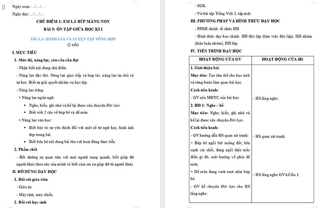 Giáo án Tiếng Việt 2 Ôn tập giữa học kì 1 Tiết 5, 6