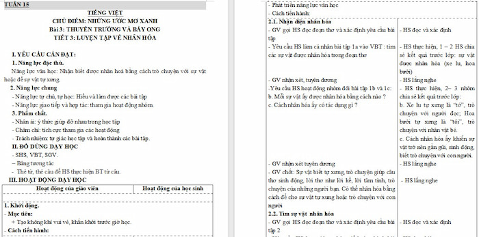 Giáo án Tiếng Việt 4 Luyện tập về nhân hoá