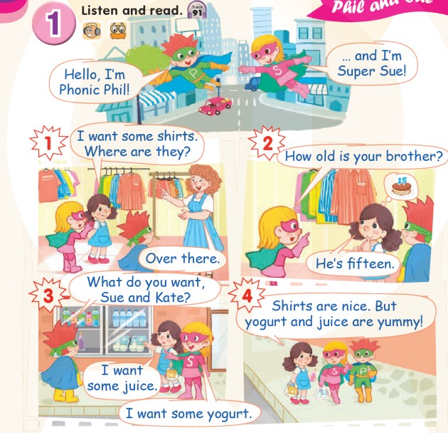 Tiếng Anh lớp 2 Review 4 Phil and Sue trang 71 Global Success