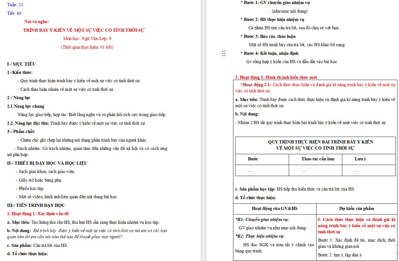 KHBD Ngữ văn 9 Bài Trình bày ý kiến về một sự việc có tính thời sự CTST 