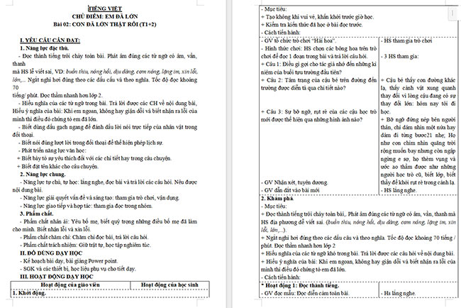Giáo án Tiếng Việt 3 Con đã lớn thật rồi!