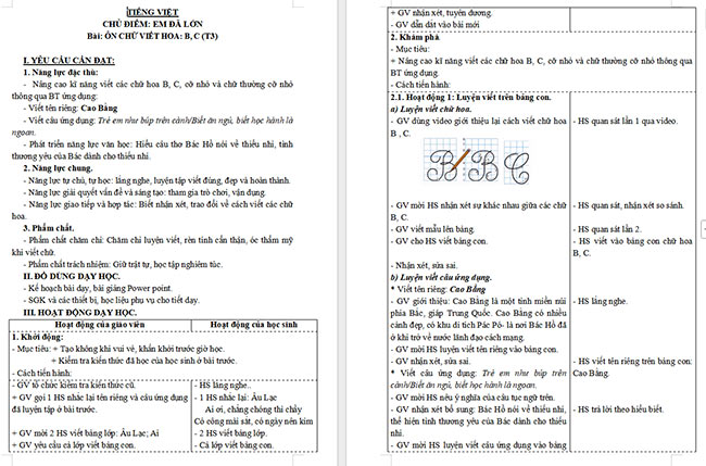 Giáo án Tiếng Việt 3 Ôn chữ viết hoa B, C