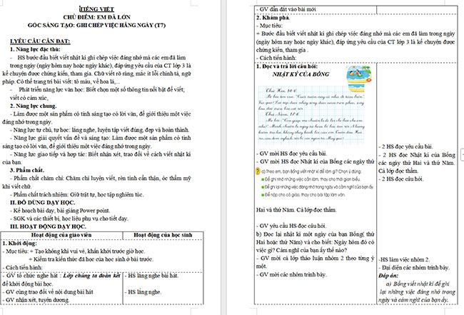 Giáo án Tiếng Việt 3 Ghi chép việc hằng ngày