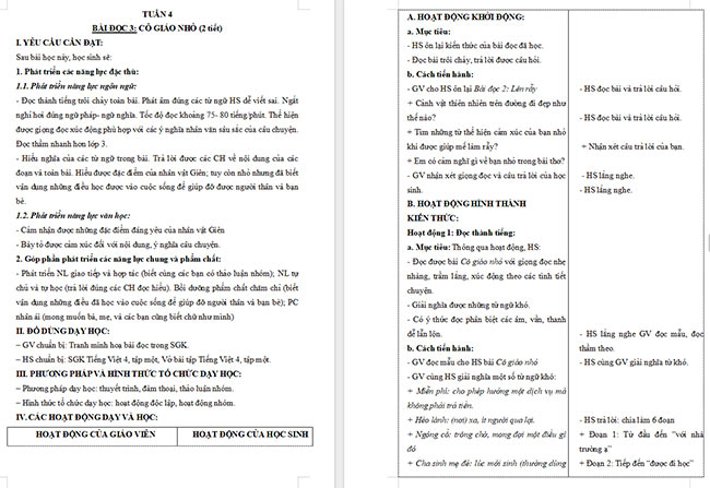 Giáo án Tiếng Việt 4 Cô giáo nhỏ