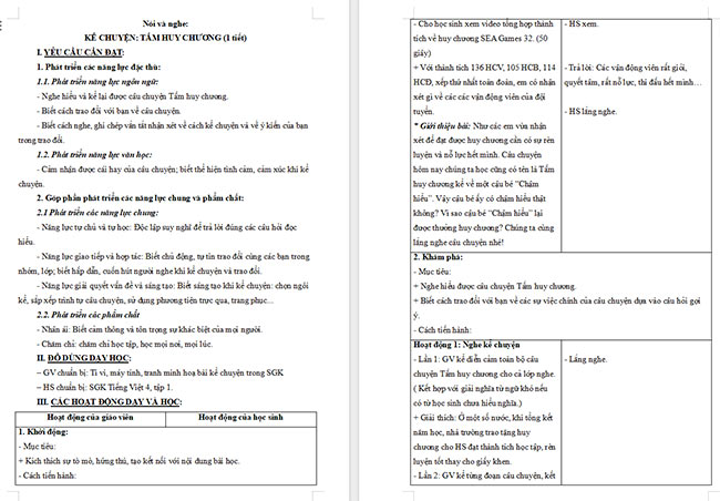 Giáo án Tiếng Việt 4 Kể chuyện Tấm huy chương