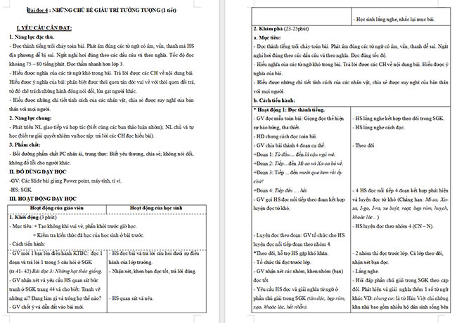 Giáo án Tiếng Việt 4 Những chú bé giàu trí tưởng tượng