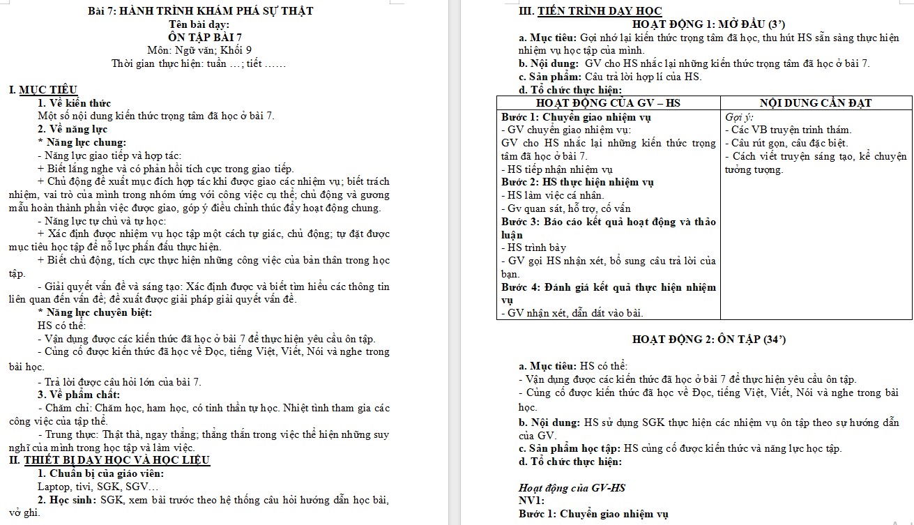 KHBD Ngữ văn 9 Ôn tập Bài 7 CTST 