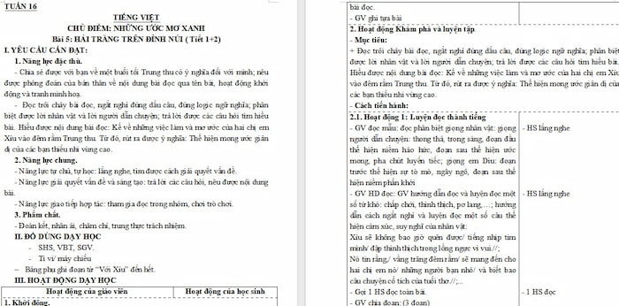Giáo án Tiếng Việt 4 Hái trăng trên đỉnh núi