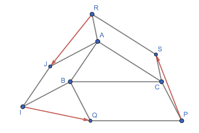 A diagram of a triangle with lines and dots with Great Pyramid of Giza in the backgroundDescription automatically generated