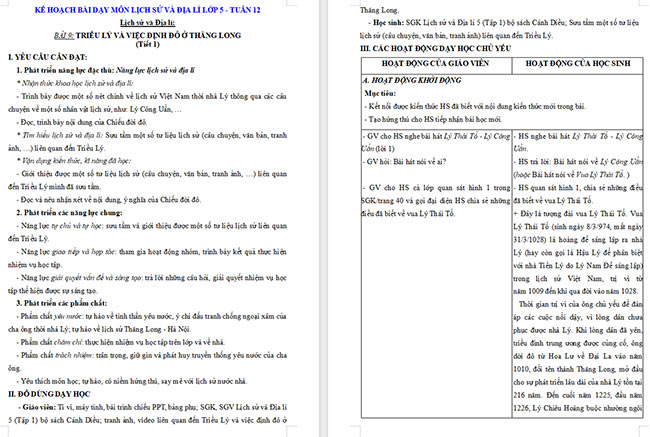 Giáo án Lịch sử - Địa lí 5 Triều Lý và việc định đô ở Thăng Long