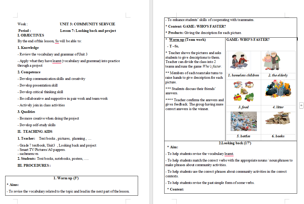 Tiếng Anh 7 Unit 3: Looking Back