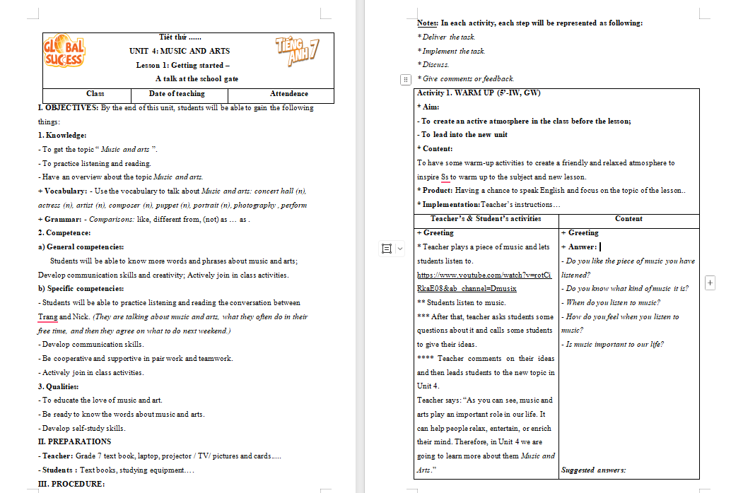 Tiếng Anh 7 Unit 4: Getting Started