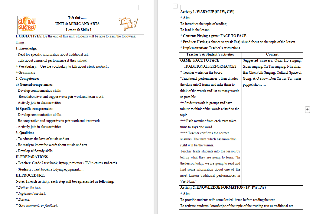 Tiếng Anh 7 Unit 4: Skills 1