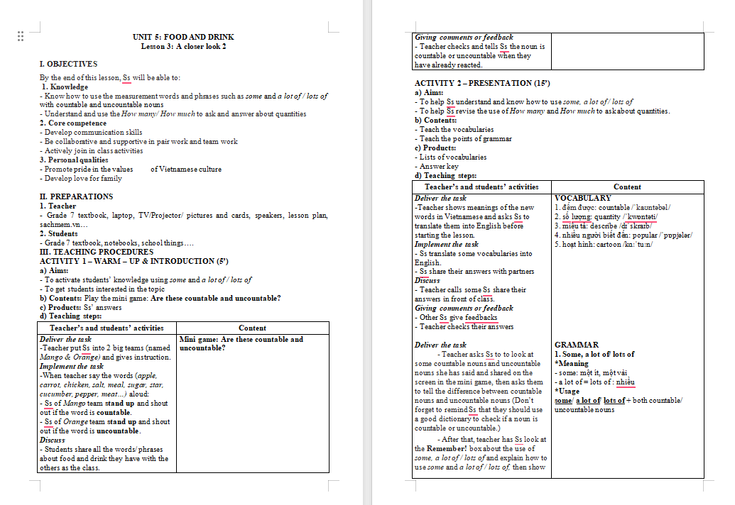 Giáo án PowerPoint Tiếng Anh 7 Unit 5: A Closer Look 2
