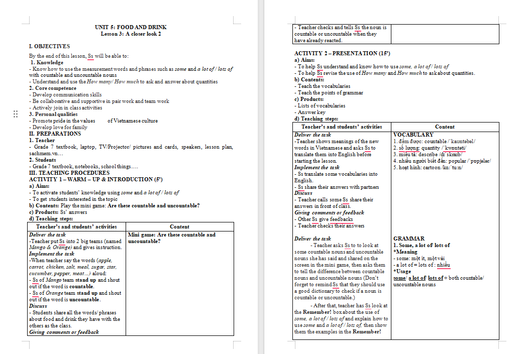 Giáo án PowerPoint Tiếng Anh 7 Unit 5: A Closer Look 1