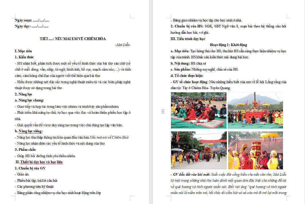 Ngữ văn 8 Bài 2: Nếu mai em về Chiêm Hóa