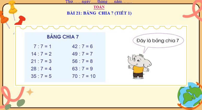Giáo án Toán 3: Bảng chia 7