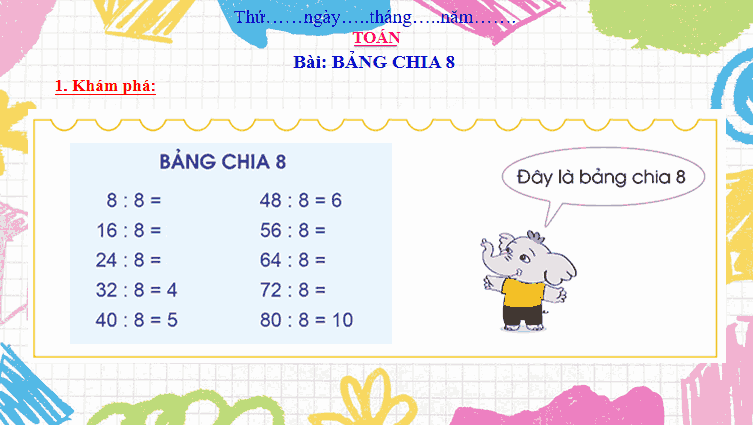 Giáo án Toán 3: Bảng chia 8