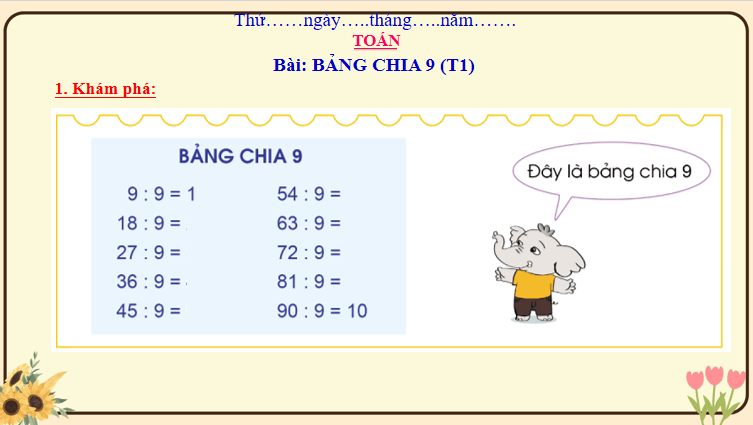 Giáo án Toán 3: Bảng chia 9