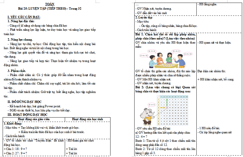 Giáo án Toán 3: Luyện tập (Tiếp theo) trang 54