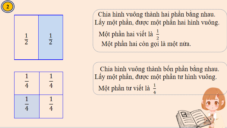 Giáo án Toán 3: Một phần hai. Một phần tư