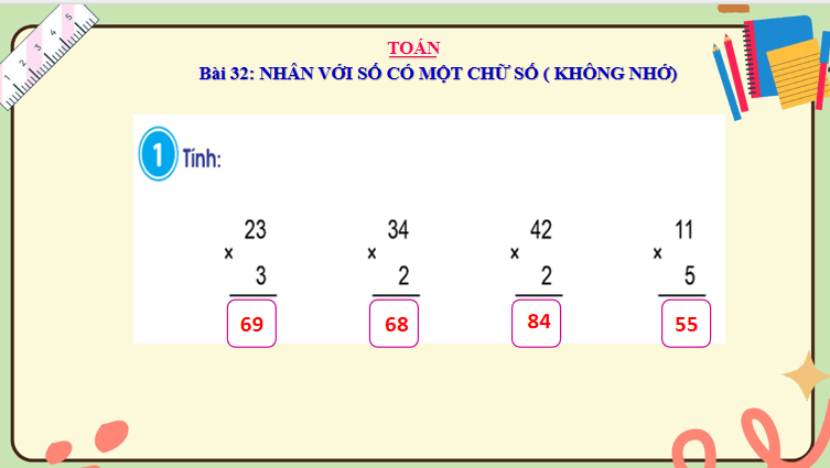 Nhân với số có một chữ số (không nhớ)
