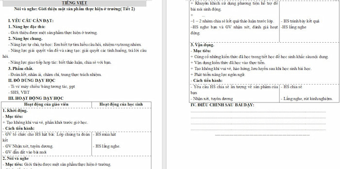 Giáo án Tiếng Việt 4 Giới thiệu một sản phẩm thực hiện ở trường